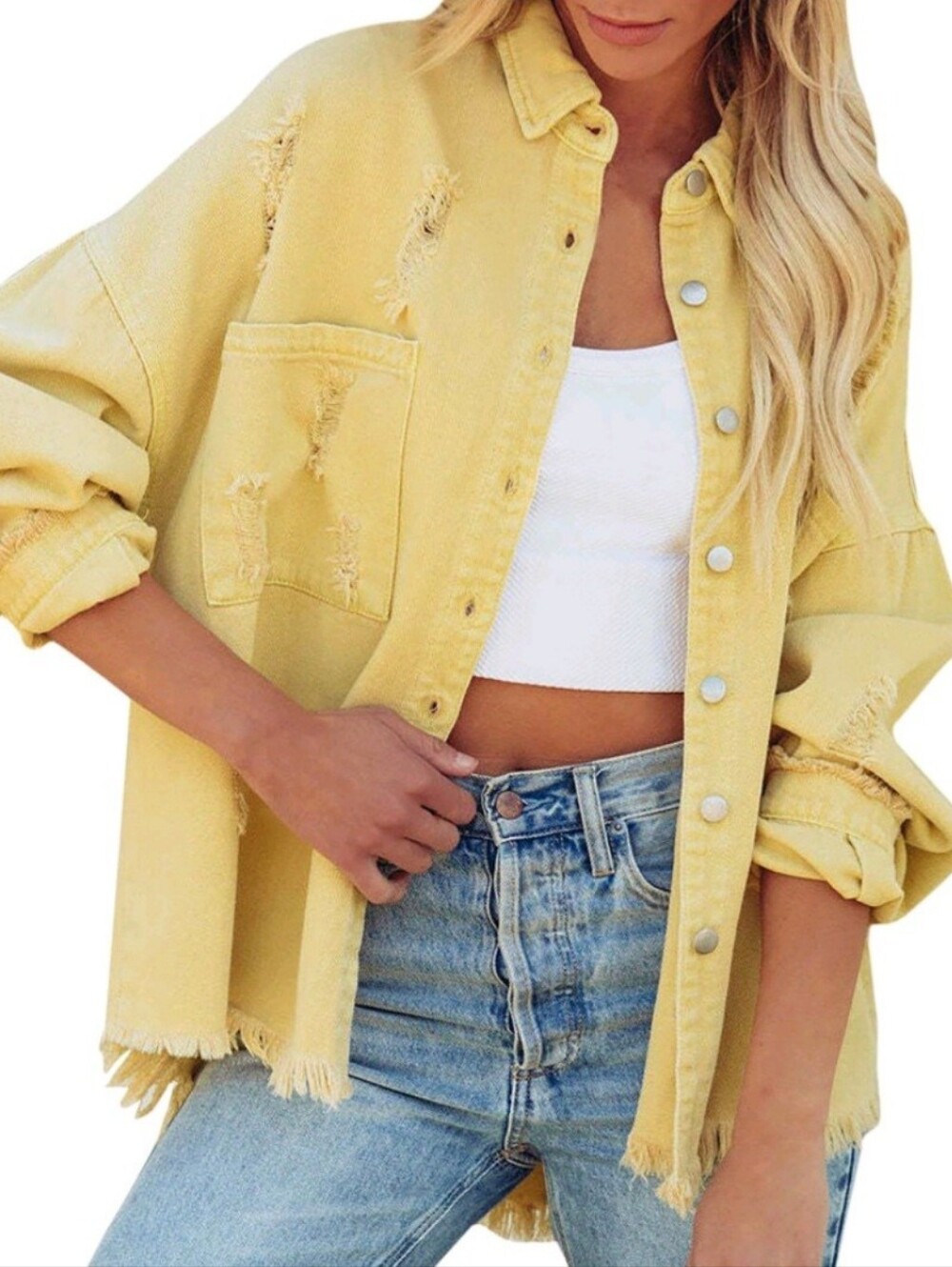 NWOT Vici Distressed Yellow Button Up Jacket With Fray Bottom Jacket